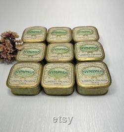 Antique French Face Powder Box (1) Cardboard Brocante Box, Nymphea Paris, Collectible Green and Gold