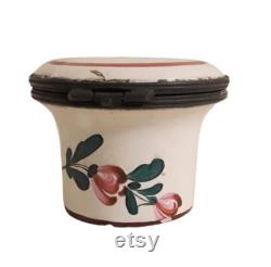 Antique French Faience Apothecary Box Pommade au Musc 18th Century Roses Hand Painted Veuve Perrin Sceaux Strasbourg