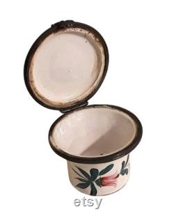 Antique French Faience Apothecary Box Pommade au Musc 18th Century Roses Hand Painted Veuve Perrin Sceaux Strasbourg