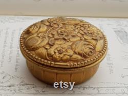 Antique-French-Floral Detailed Gilded Metal Power Puff Box-Grenoville-circa 1910