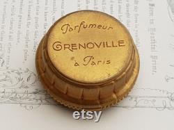 Antique-French-Floral Detailed Gilded Metal Power Puff Box-Grenoville-circa 1910