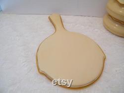 Antique French Ivory Dresser Set from 1920s, Vintage Celluloid USED set of hand mirror, cuticle blade, hair receiver, powder box, make up