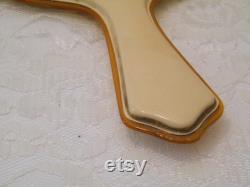 Antique French Ivory Dresser Set from 1920s, Vintage Celluloid USED set of hand mirror, cuticle blade, hair receiver, powder box, make up