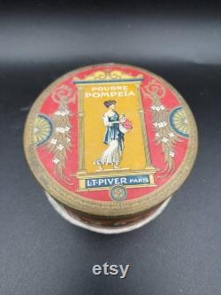 Antique French LT Piver Pompeia Art Deco Powder Box From Paris. Decorated Card Powder Box With Roman Lady Design On The Lid.