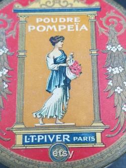 Antique French LT Piver Pompeia Art Deco Powder Box From Paris. Decorated Card Powder Box With Roman Lady Design On The Lid.