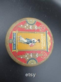 Antique French LT Piver Pompeia Art Deco Powder Box From Paris. Decorated Card Powder Box With Roman Lady Design On The Lid.