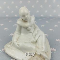 Antique French Style Harlekin Powder box Lid top, German Porcelain Powder Box, French Harlekin, Altered Art part, Hertwig Germany circa 1920