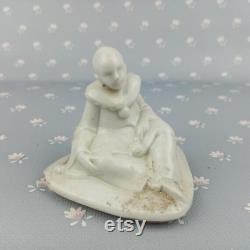 Antique French Style Harlekin Powder box Lid top, German Porcelain Powder Box, French Harlekin, Altered Art part, Hertwig Germany circa 1920