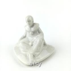 Antique French Style Harlekin Powder box Lid top, German Porcelain Powder Box, French Harlekin, Altered Art part, Hertwig Germany circa 1920