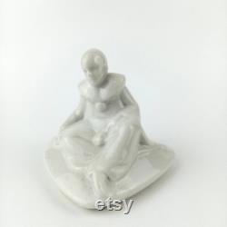 Antique French Style Harlekin Powder box Lid top, German Porcelain Powder Box, French Harlekin, Altered Art part, Hertwig Germany circa 1920