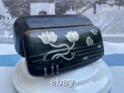 Antique French Vanity Jewelry Box Powder Jar Trinket Case Silver with Water Lilies