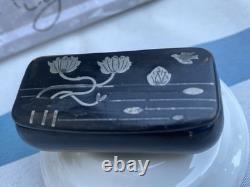 Antique French Vanity Jewelry Box Powder Jar Trinket Case Silver with Water Lilies