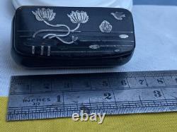 Antique French Vanity Jewelry Box Powder Jar Trinket Case Silver with Water Lilies