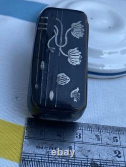 Antique French Vanity Jewelry Box Powder Jar Trinket Case Silver with Water Lilies