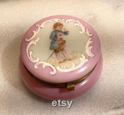 Antique French Victorian Pink Opaline Hand Painted Vanity Powder Jar Artist Signed 2 3 4 Diameter