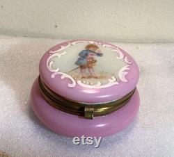 Antique French Victorian Pink Opaline Hand Painted Vanity Powder Jar Artist Signed 2 3 4 Diameter