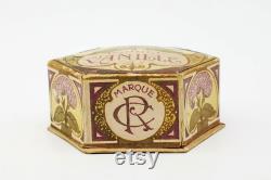 Antique French face powder box Poudre Vanille, Marque CR, Art Nouveau decor of lilacs, boudoir collectible antique face powder cardboard box