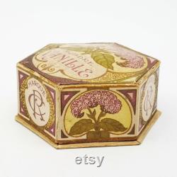 Antique French face powder box Poudre Vanille, Marque CR, Art Nouveau decor of lilacs, boudoir collectible antique face powder cardboard box