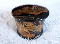 Antique French paper mache powder box lacquered papermache box w painted chinoiserie Napoleon III decor papiermache papier mache lacquer box