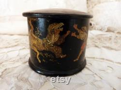 Antique French paper mache powder box lacquered papermache box w painted chinoiserie Napoleon III decor papiermache papier mache lacquer box