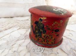 Antique French paper mache powder box lacquered papermache box w painted chinoiserie Napoleon III decor papiermache papier mache lacquer box