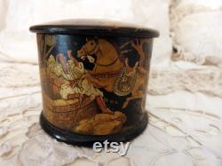 Antique French paper mache powder box lacquered papermache box w painted chinoiserie Napoleon III decor papiermache papier mache lacquer box