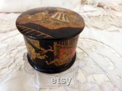 Antique French paper mache powder box lacquered papermache box w painted chinoiserie Napoleon III decor papiermache papier mache lacquer box