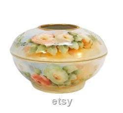 Antique GDA Limoges Hair Receiver Powder Trinket Box Hand Painted Roses Victorian Vintage Vanity Shabby Cottage Boudoir