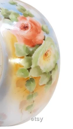 Antique GDA Limoges Hair Receiver Powder Trinket Box Hand Painted Roses Victorian Vintage Vanity Shabby Cottage Boudoir