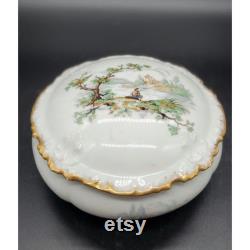 Antique GDA Limoges Porcelain Pastoral Country Fishing 5 Round Dresser Powder Box