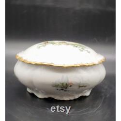 Antique GDA Limoges Porcelain Pastoral Country Fishing 5 Round Dresser Powder Box