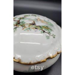Antique GDA Limoges Porcelain Pastoral Country Fishing 5 Round Dresser Powder Box