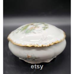 Antique GDA Limoges Porcelain Pastoral Country Fishing 5 Round Dresser Powder Box