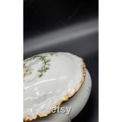 Antique GDA Limoges Porcelain Pastoral Country Fishing 5 Round Dresser Powder Box