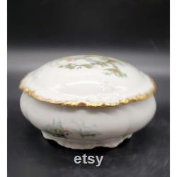 Antique GDA Limoges Porcelain Pastoral Country Fishing 5 Round Dresser Powder Box