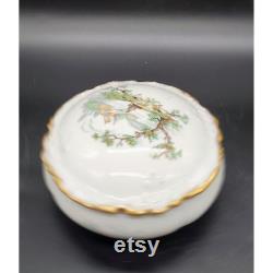 Antique GDA Limoges Porcelain Pastoral Country Fishing 5 Round Dresser Powder Box