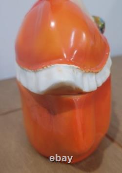 Antique German Half Doll Feather Hat Porcelain Powder Trinket Jar Dresser Box