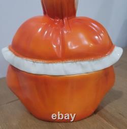 Antique German Half Doll Feather Hat Porcelain Powder Trinket Jar Dresser Box