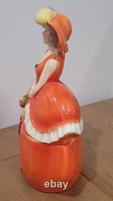 Antique German Half Doll Feather Hat Porcelain Powder Trinket Jar Dresser Box