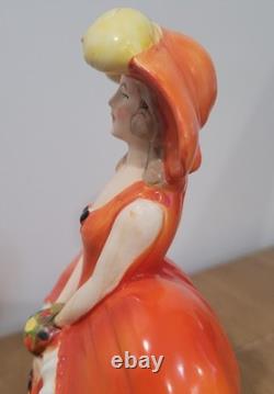 Antique German Half Doll Feather Hat Porcelain Powder Trinket Jar Dresser Box