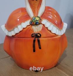 Antique German Half Doll Feather Hat Porcelain Powder Trinket Jar Dresser Box