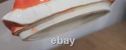 Antique German Half Doll Feather Hat Porcelain Powder Trinket Jar Dresser Box