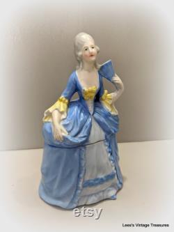 Antique Germany Vanity Powder Trinket Jar, Colonial Lady with Fan, Elegant Dresser Jar, Collectible Vanity Dish, Half Doll Related