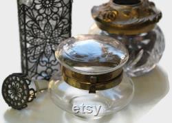 Antique Glass Vanity Box,1890's Brass and Glass Powder Jar,Collectible Hand Blown Glass Jewelry Box