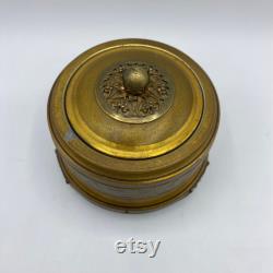 Antique Gold Filigree Footed Powder Puff Music Box, Vintage Dresser Box