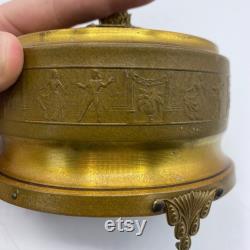 Antique Gold Filigree Footed Powder Puff Music Box, Vintage Dresser Box