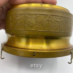 Antique Gold Filigree Footed Powder Puff Music Box, Vintage Dresser Box