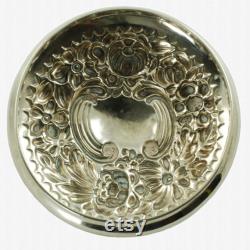 Antique Gorham Cluny Pattern Sterling Silver Lidded Art Nouveau Cut Crystal Dresser Vanity Jar, Silver Floral Repousse Lid