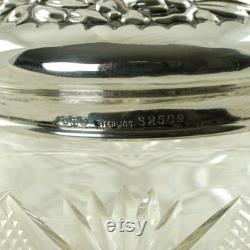 Antique Gorham Cluny Pattern Sterling Silver Lidded Art Nouveau Cut Crystal Dresser Vanity Jar, Silver Floral Repousse Lid