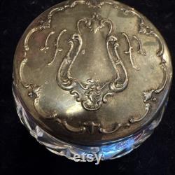Antique Gorham Germany Victoria Silver Lid Crystal Trinket Power Jar